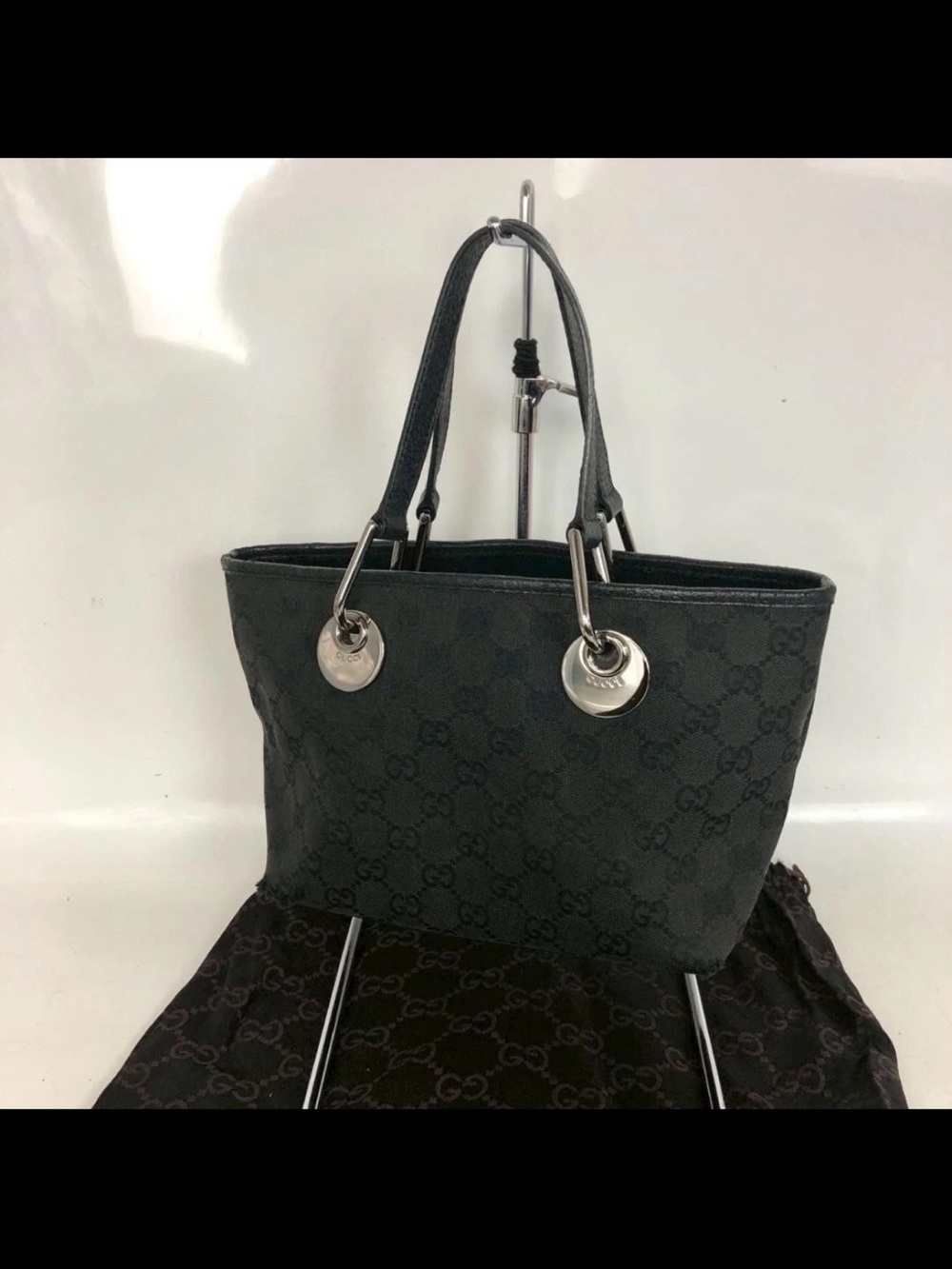 Gucci Black Monogram Tote Bag with Silver Hardware
